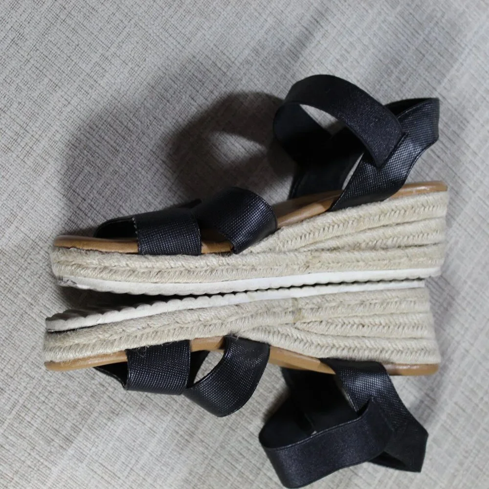 Anne Klein Charlie Black Espadrille Platform Sandals